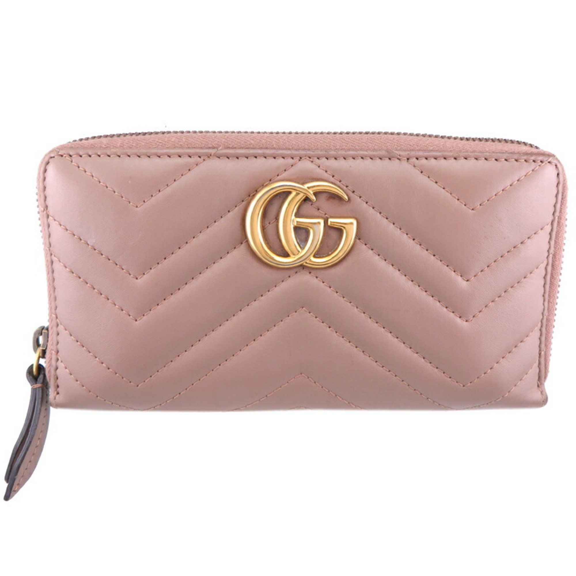 Gucci GG Marmont Round Women's Long Wallet 443123 Leather Pink Beige