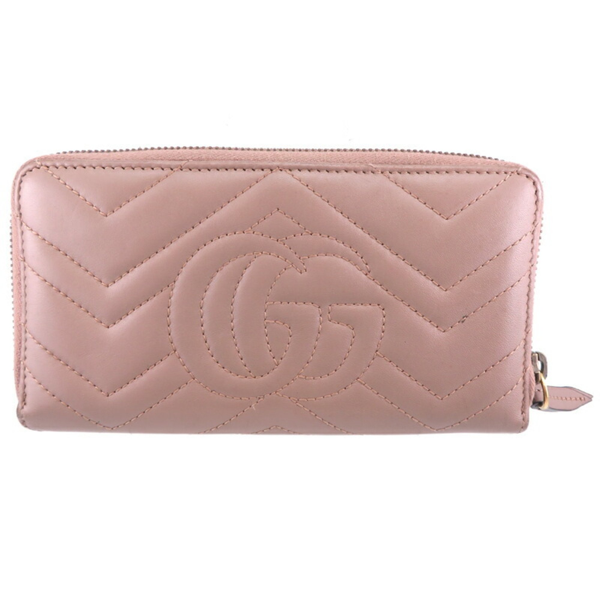 Gucci GG Marmont Round Women's Long Wallet 443123 Leather Pink Beige