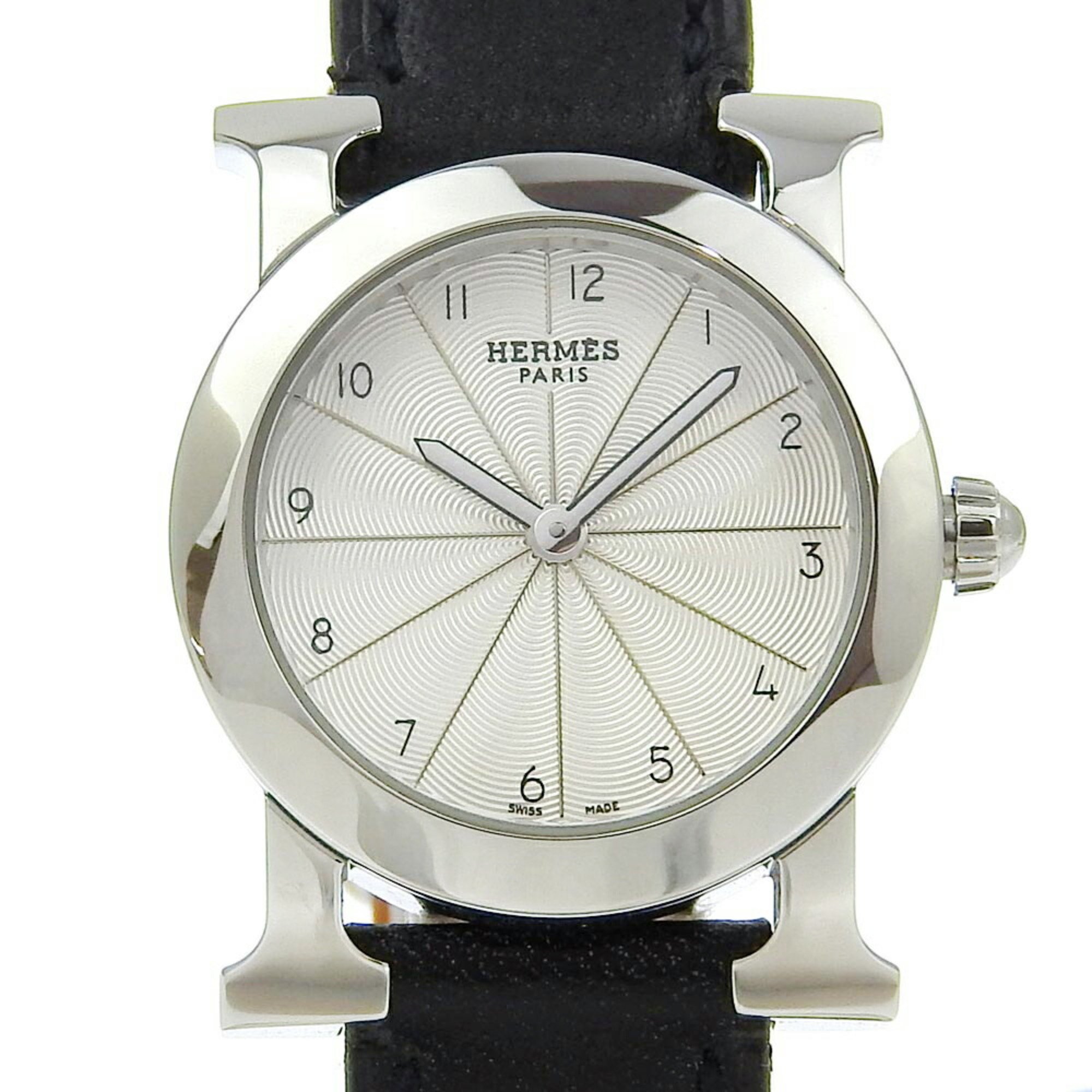 Hermes HERMES H watch Rondo wristwatch HR1.210 Stainless steel x embossed leather 2006 ?J Quartz Analog display Silver dial Heure Ladies