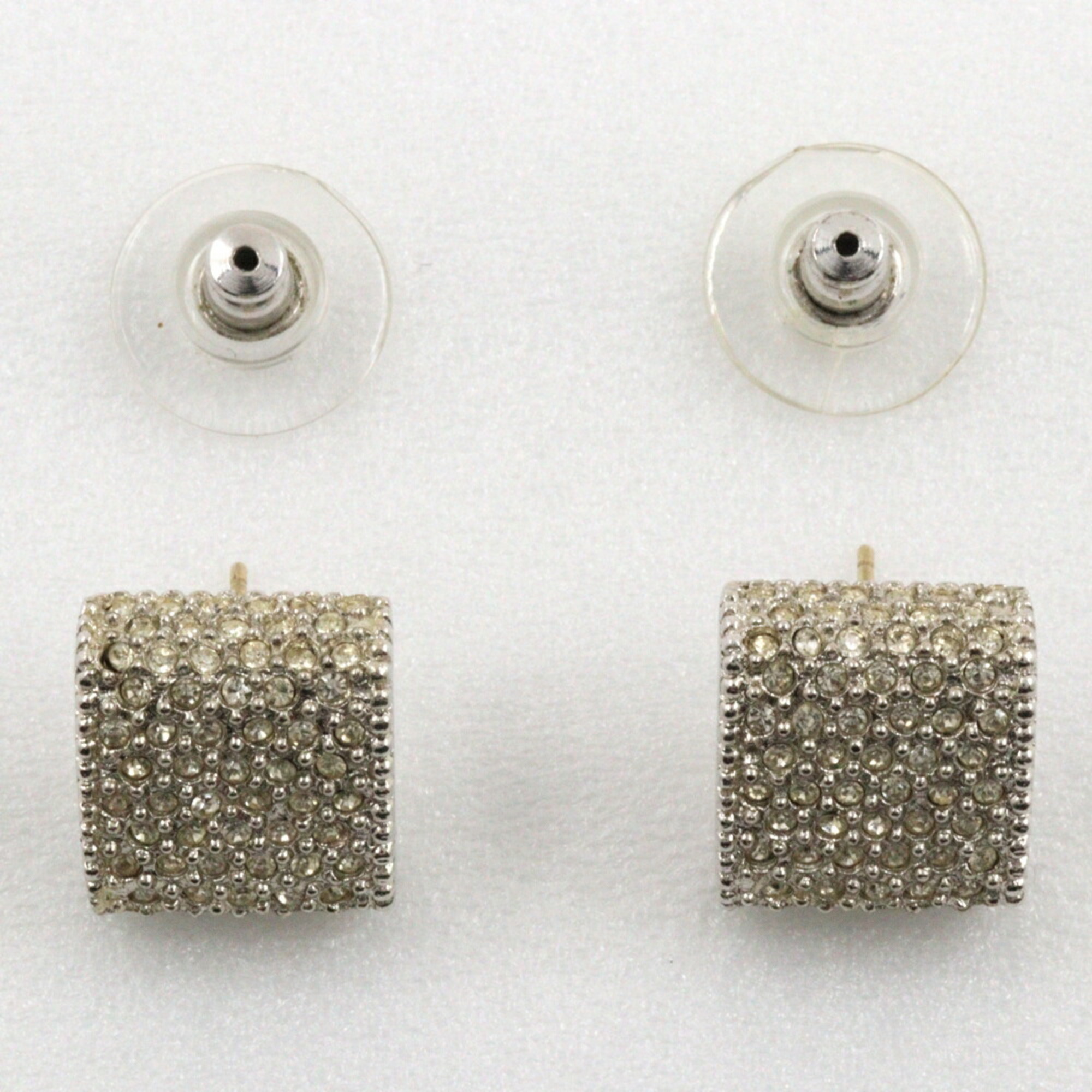 Christian Dior Square Earrings x Rhinestones Silver Approx. 9.0g Women's