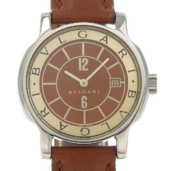 BVLGARI Solo Tempo Watch ST29S Stainless Steel x Embossed Leather Quartz Analog Display Brown Dial Ladies