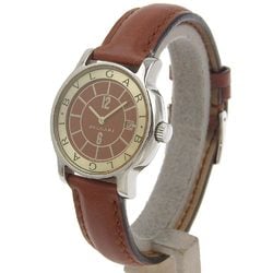 BVLGARI Solo Tempo Watch ST29S Stainless Steel x Embossed Leather Quartz Analog Display Brown Dial Ladies