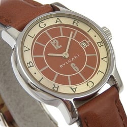 BVLGARI Solo Tempo Watch ST29S Stainless Steel x Embossed Leather Quartz Analog Display Brown Dial Ladies