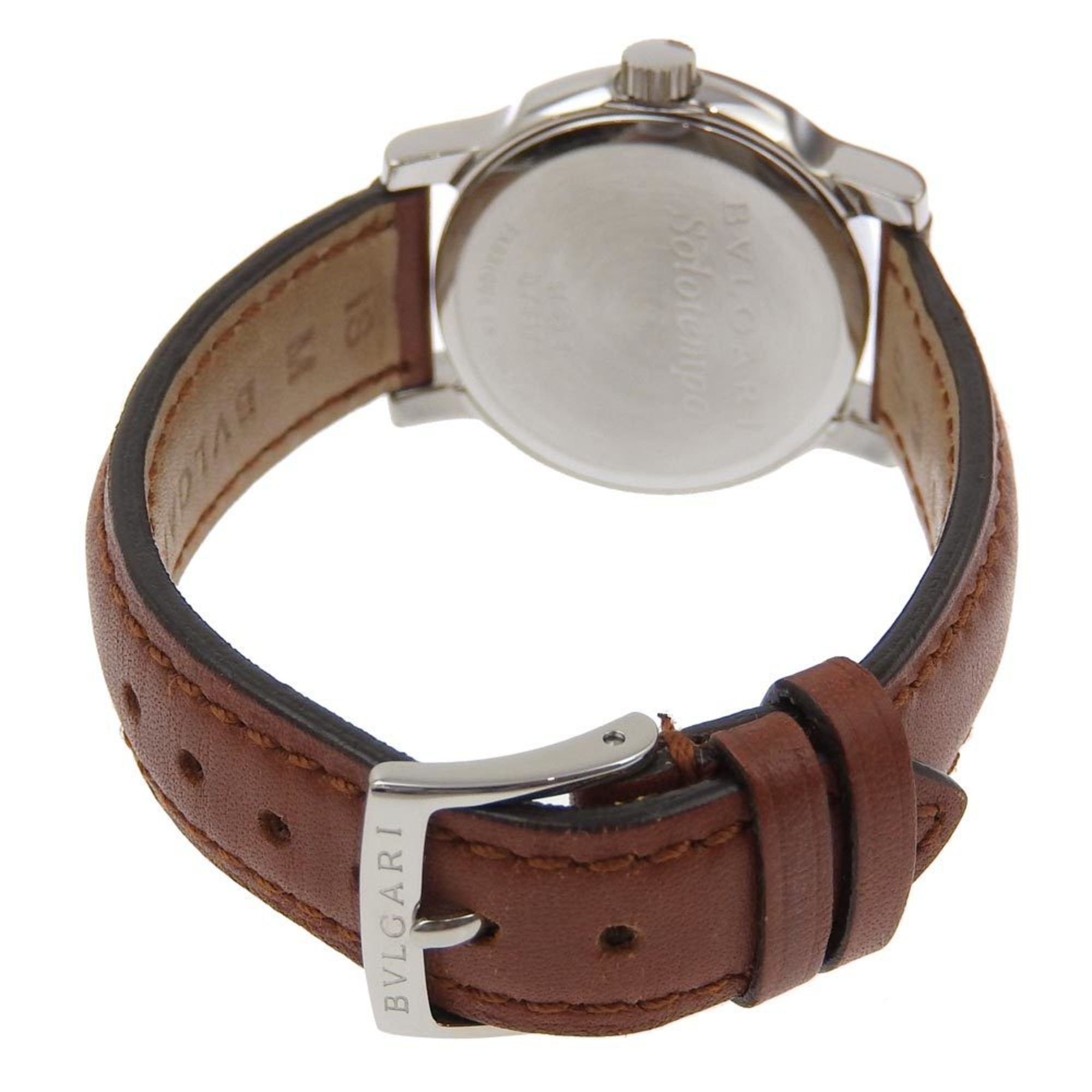 BVLGARI Solo Tempo Watch ST29S Stainless Steel x Embossed Leather Quartz Analog Display Brown Dial Ladies