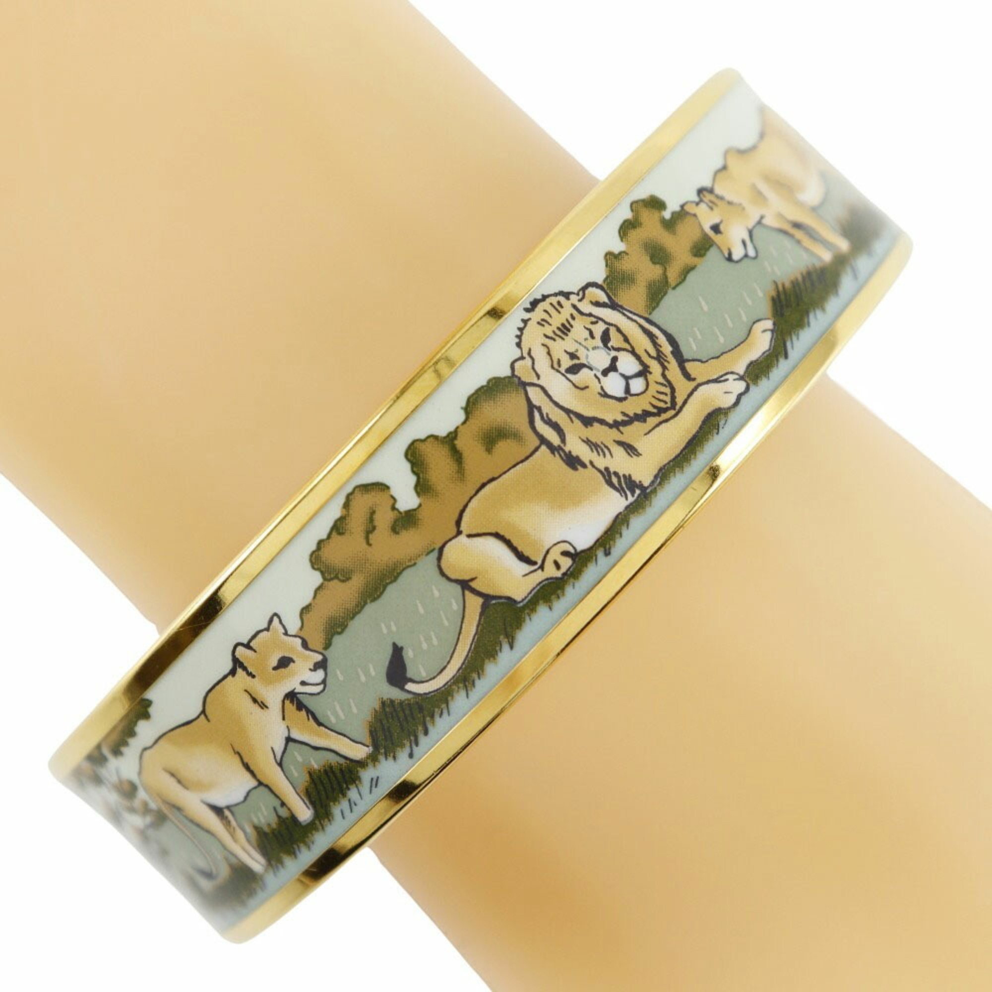 Hermes HERMES Email GM Bangle Cloisonne Lion Gold Plated Made in Austria Approx. 40g EmailGM Women's