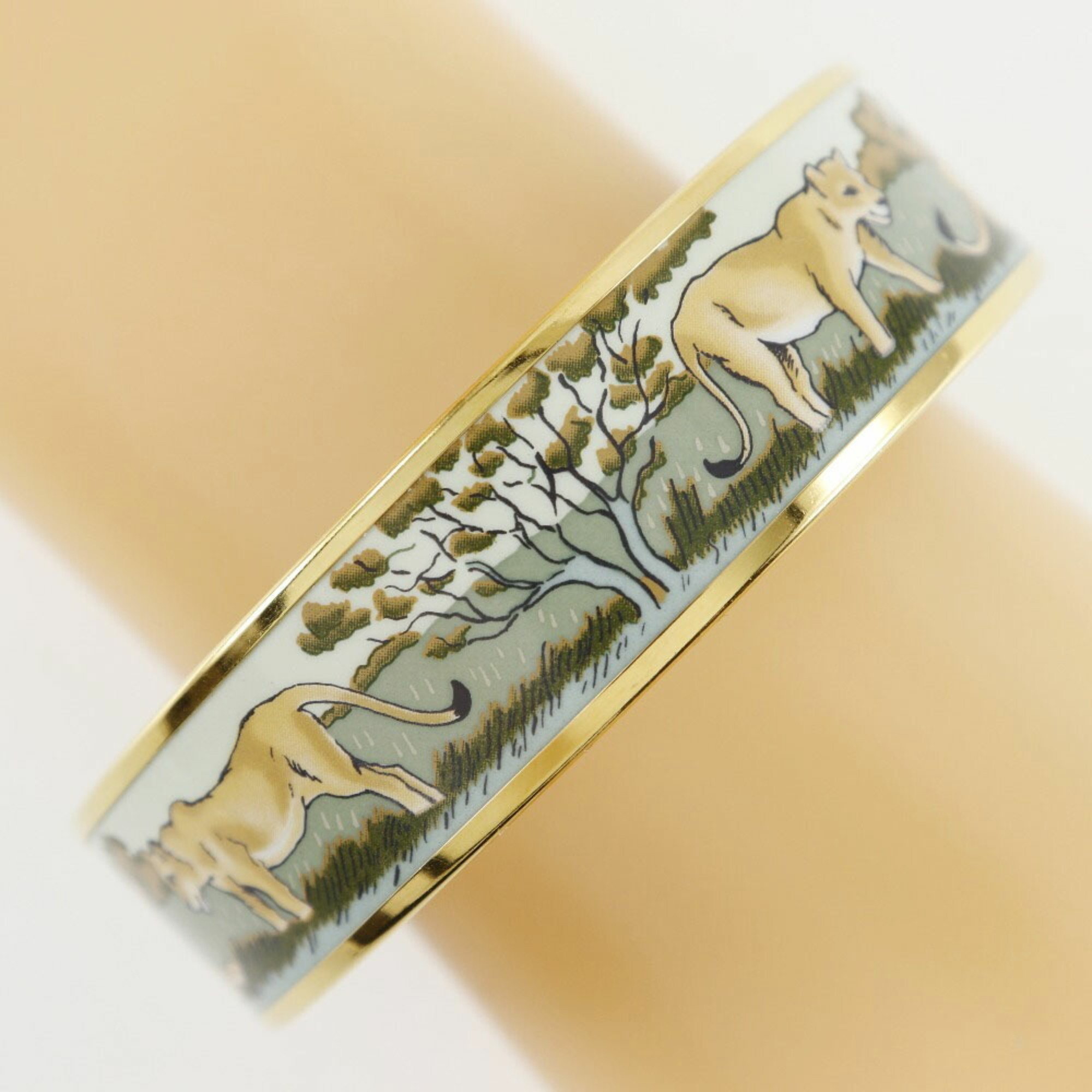 Hermes HERMES Email GM Bangle Cloisonne Lion Gold Plated Made in Austria Approx. 40g EmailGM Women's