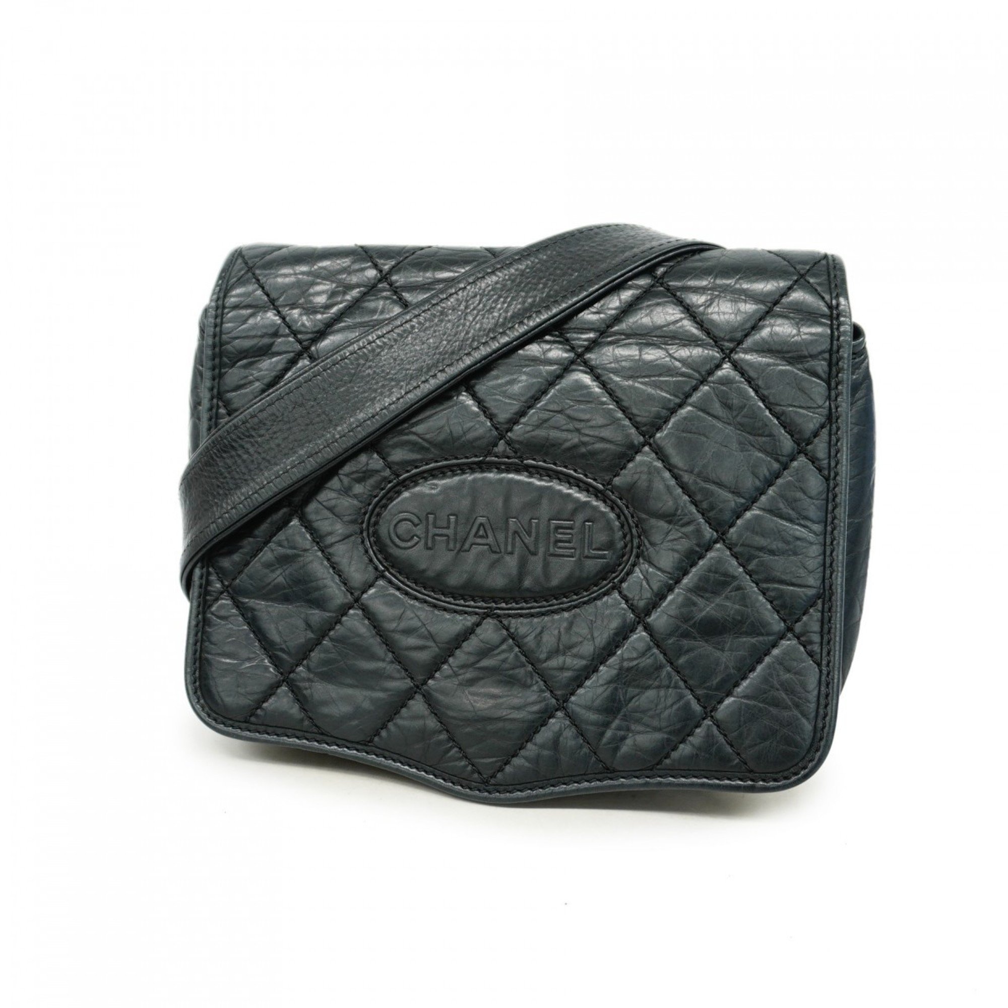 Chanel Shoulder Bag Matelasse Leather Black Women's