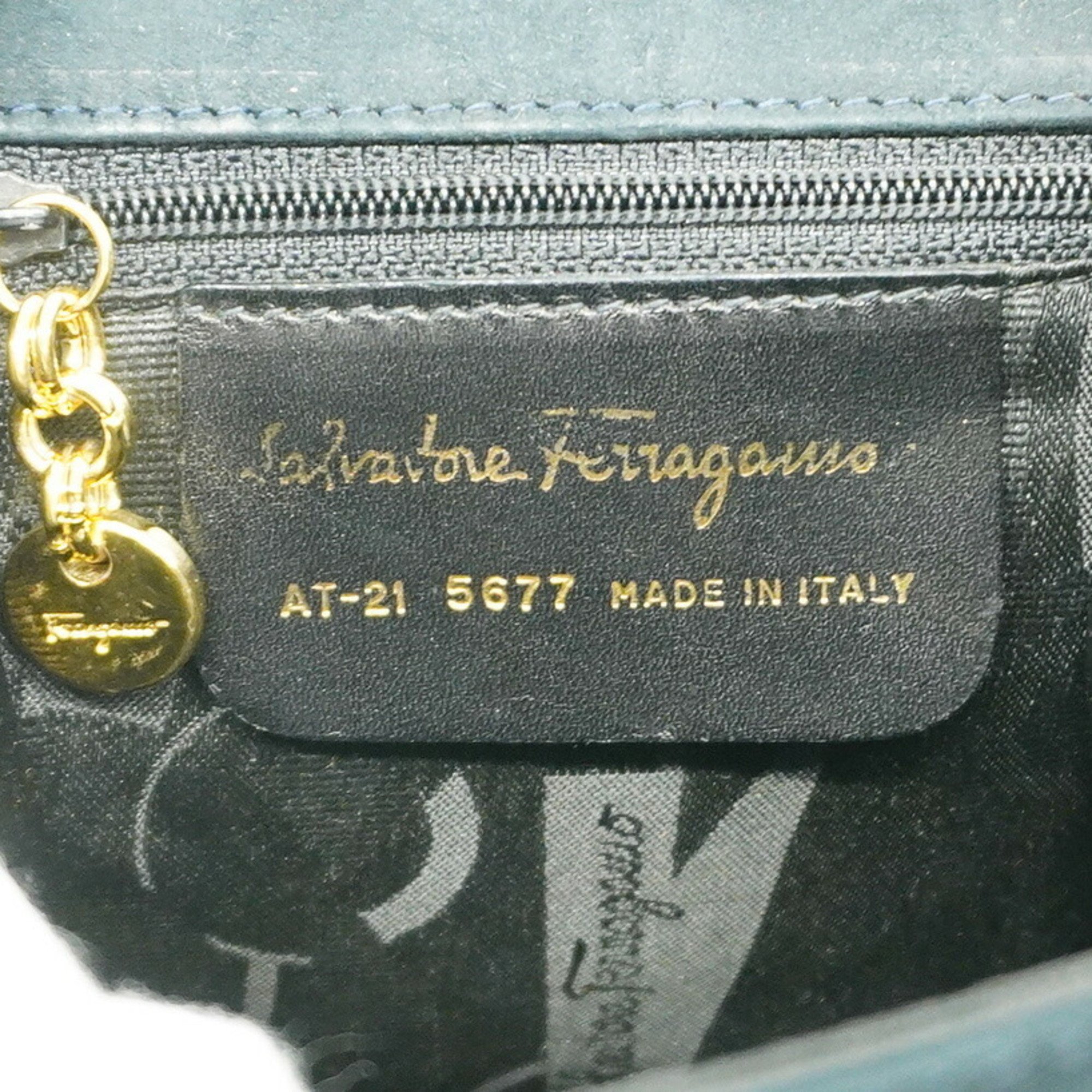 Salvatore Ferragamo handbag Vara suede black navy ladies