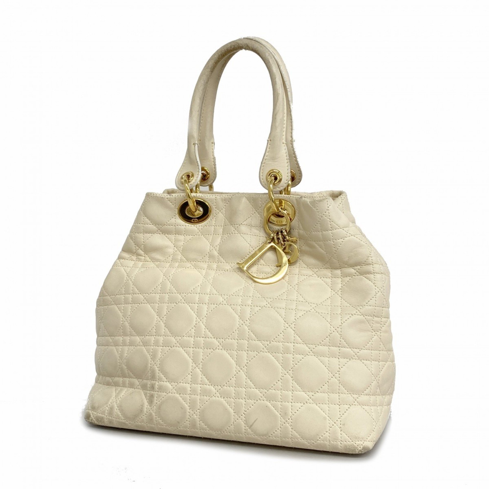 Christian Dior Handbag Cannage Leather Ivory Women's