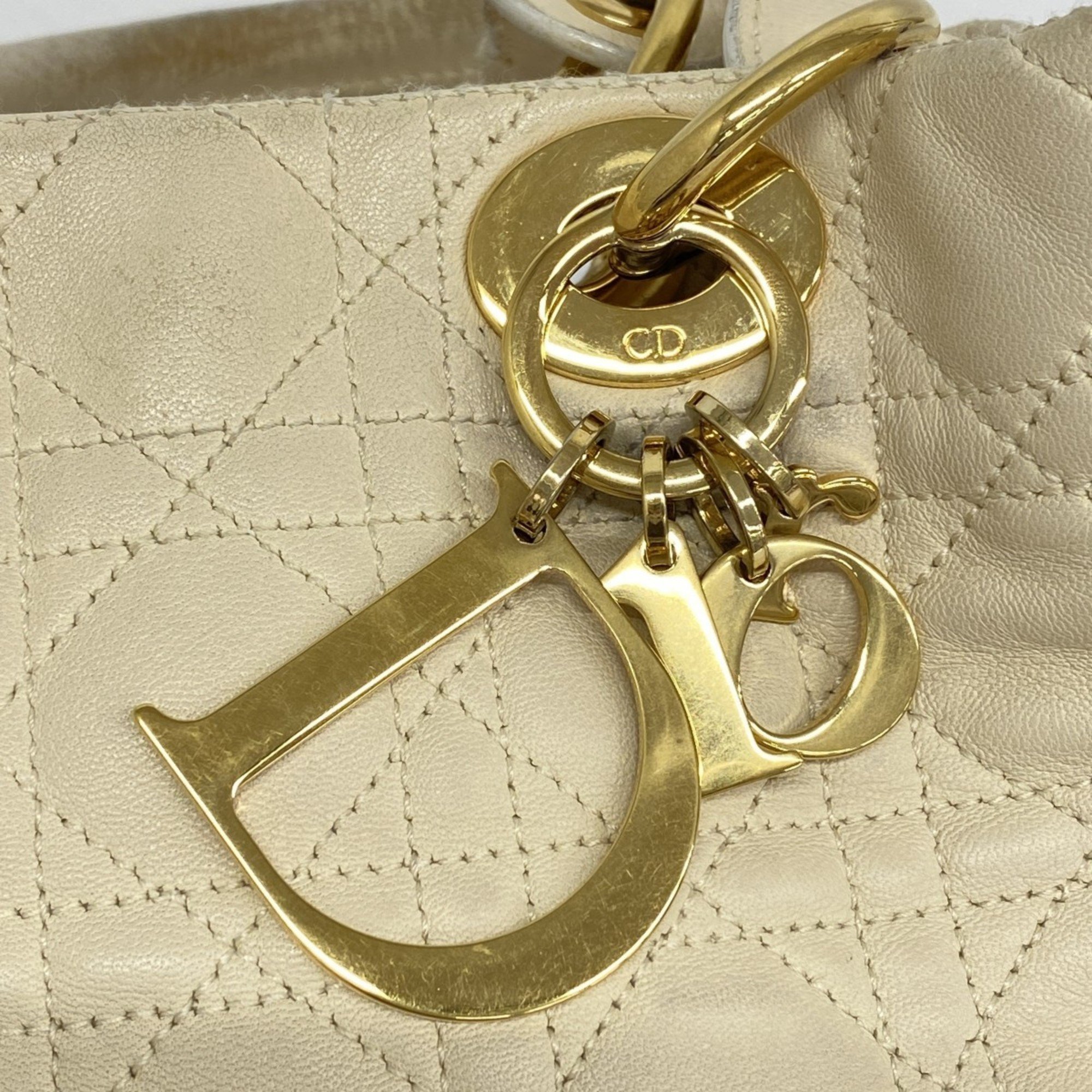 Christian Dior Handbag Cannage Leather Ivory Women's