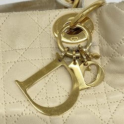 Christian Dior Handbag Cannage Leather Ivory Women's