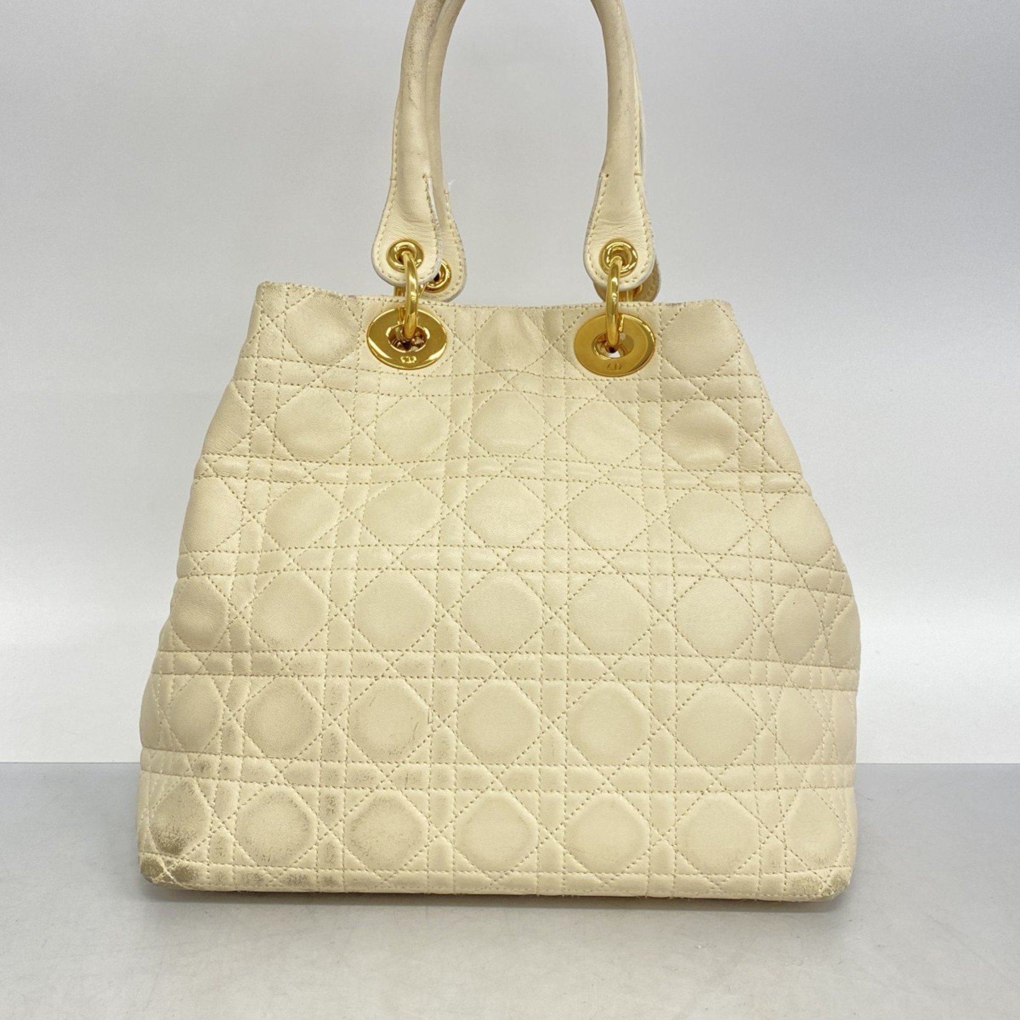 Christian Dior Handbag Cannage Leather Ivory Women's