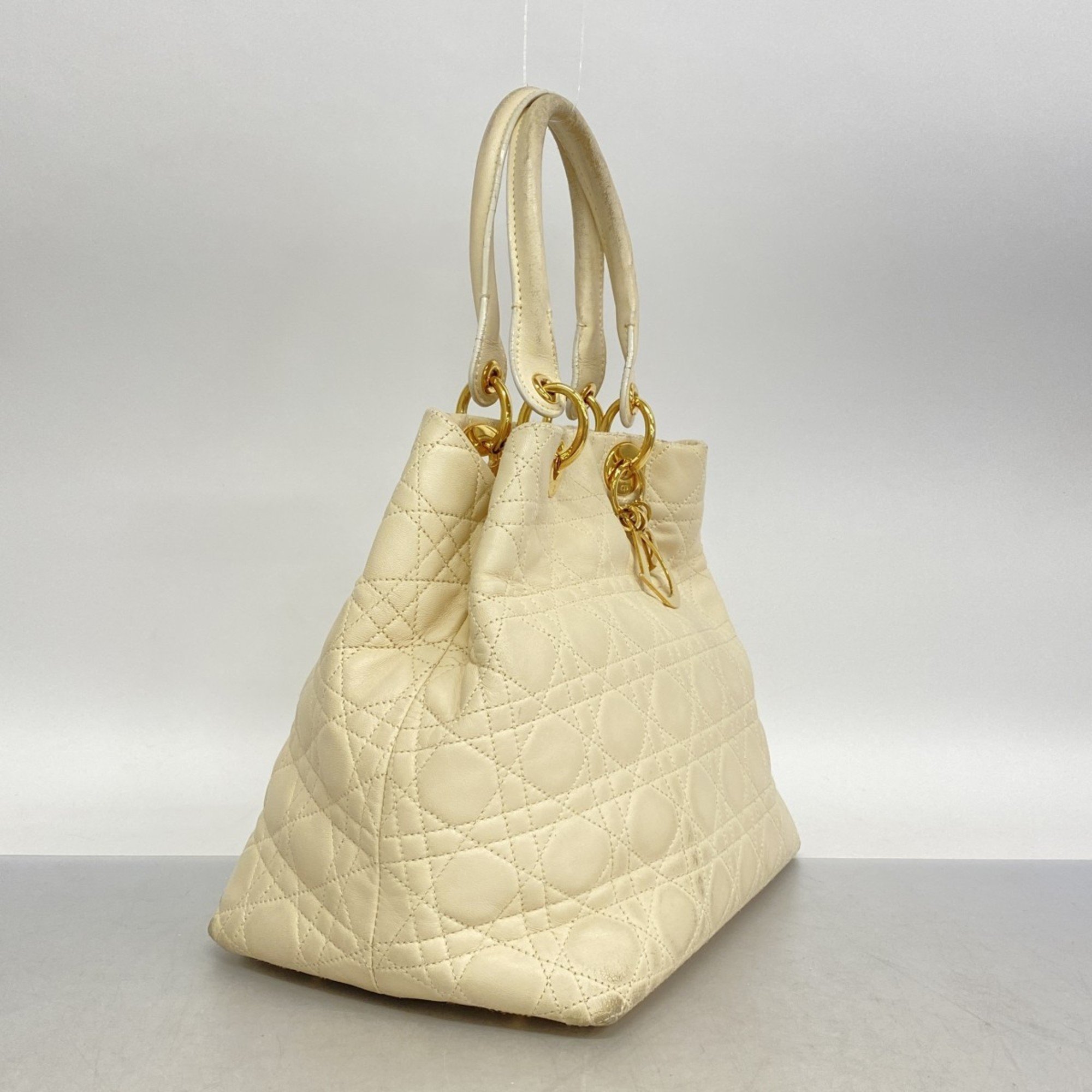 Christian Dior Handbag Cannage Leather Ivory Women's