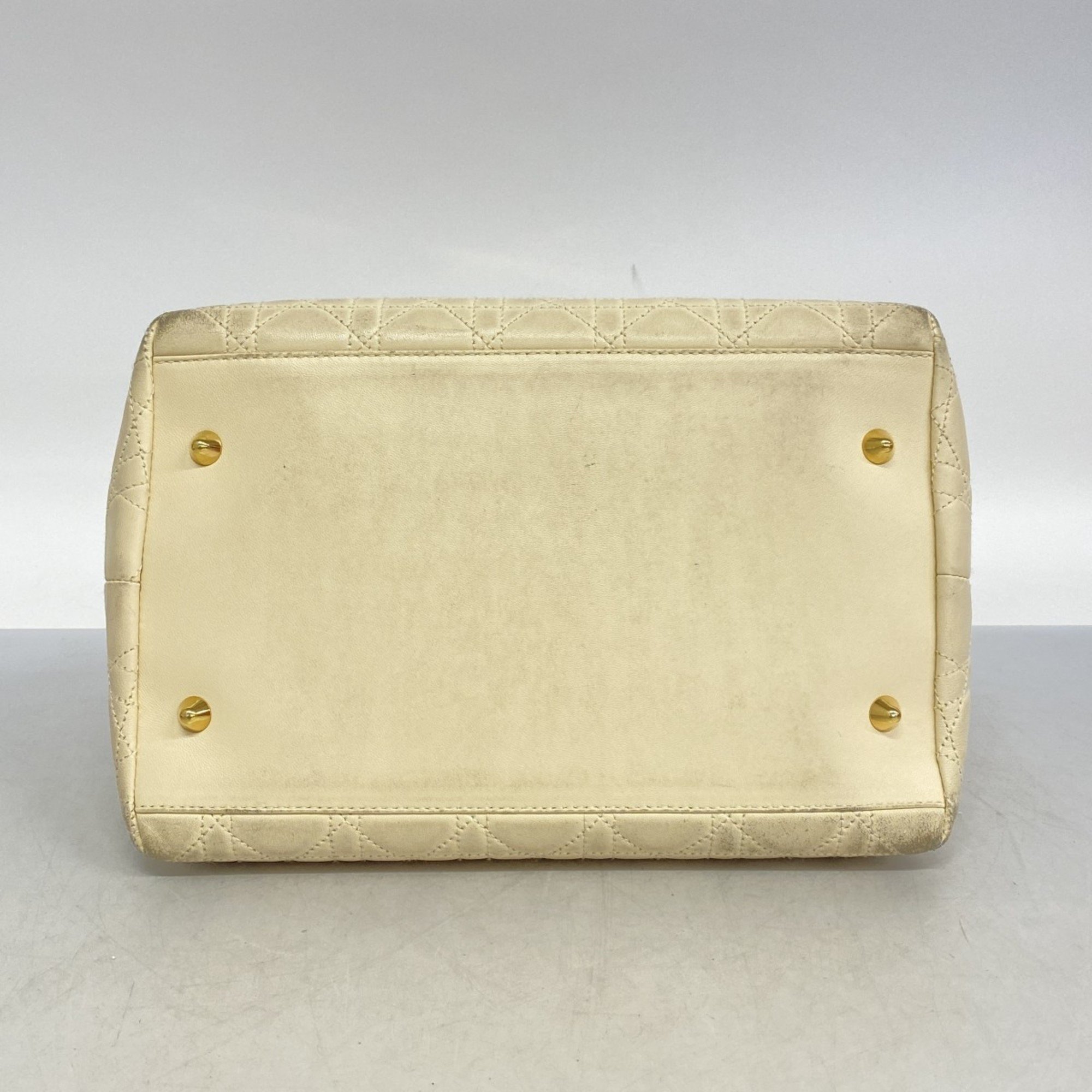 Christian Dior Handbag Cannage Leather Ivory Women's