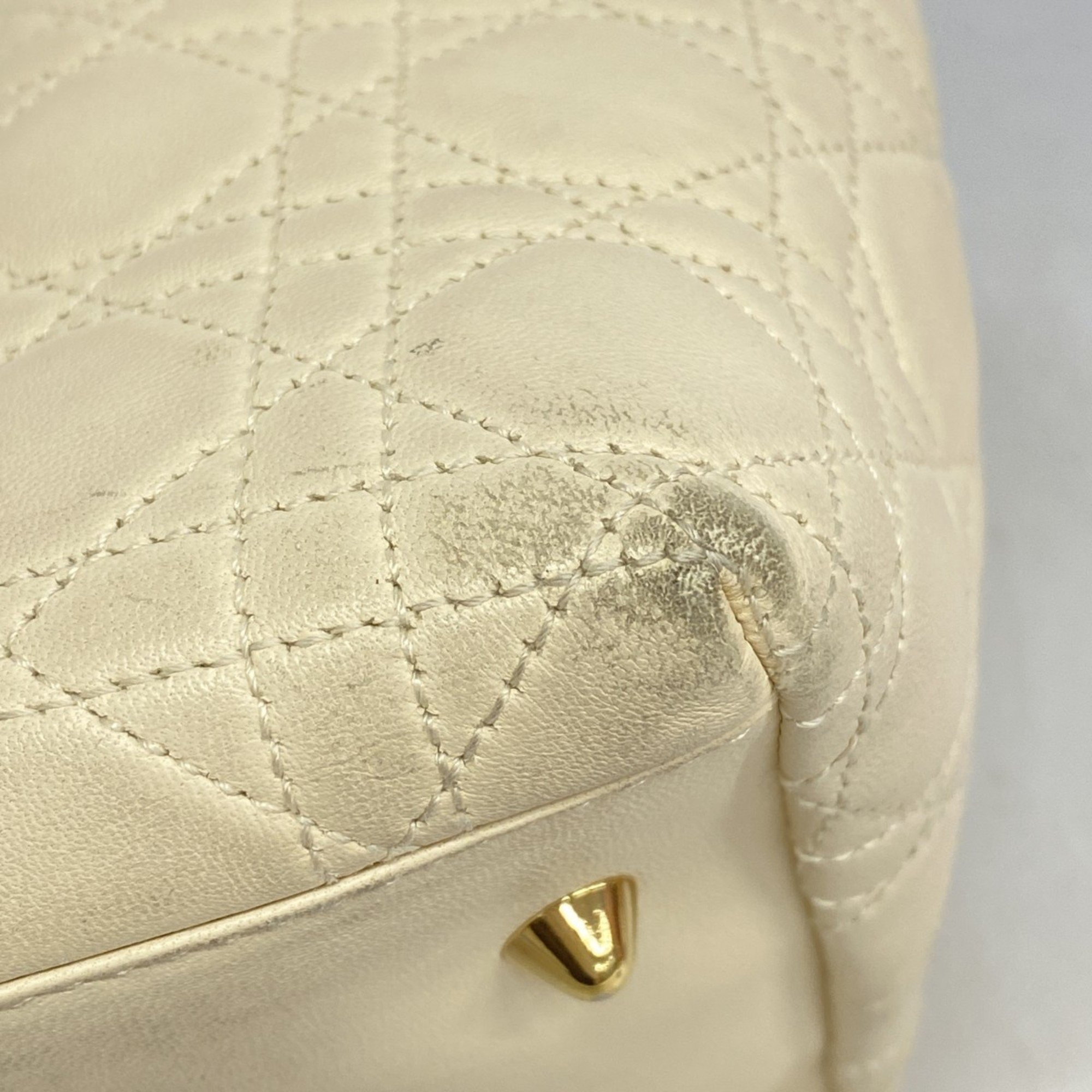 Christian Dior Handbag Cannage Leather Ivory Women's