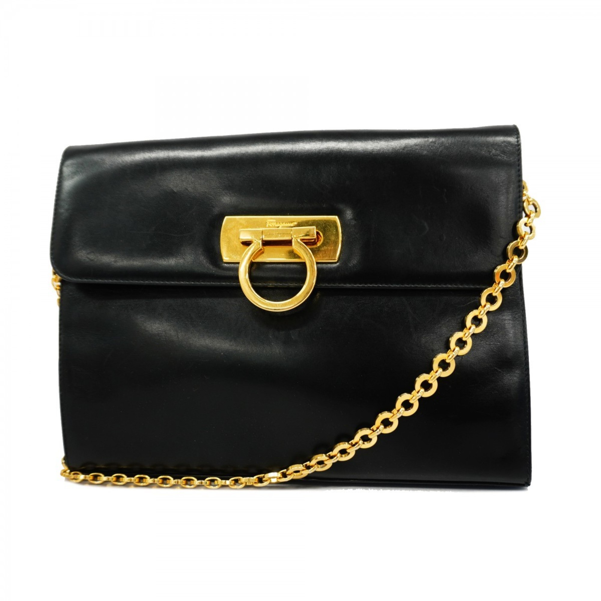 Salvatore Ferragamo Shoulder Bag Gancini Leather Black Women's