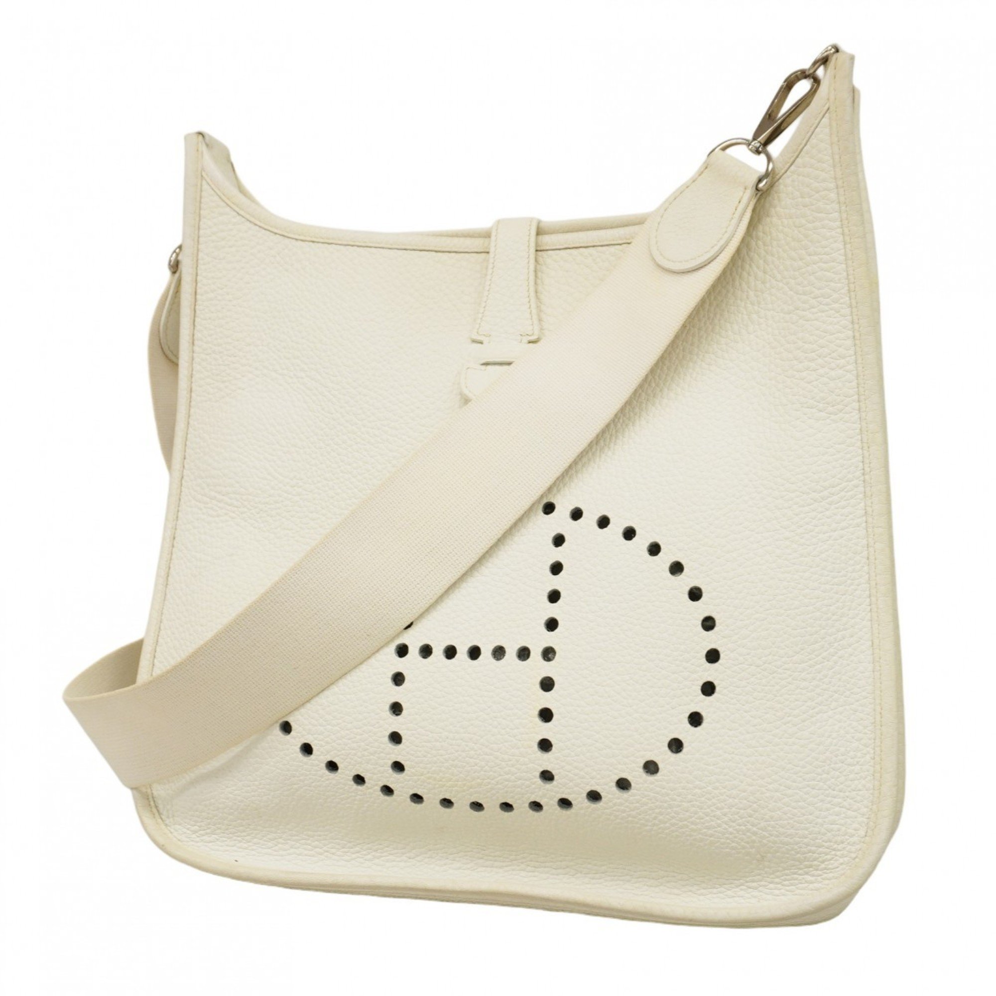 Hermes Shoulder Bag Evelyn 1GM Taurillon Clemence White H Stamp Ladies