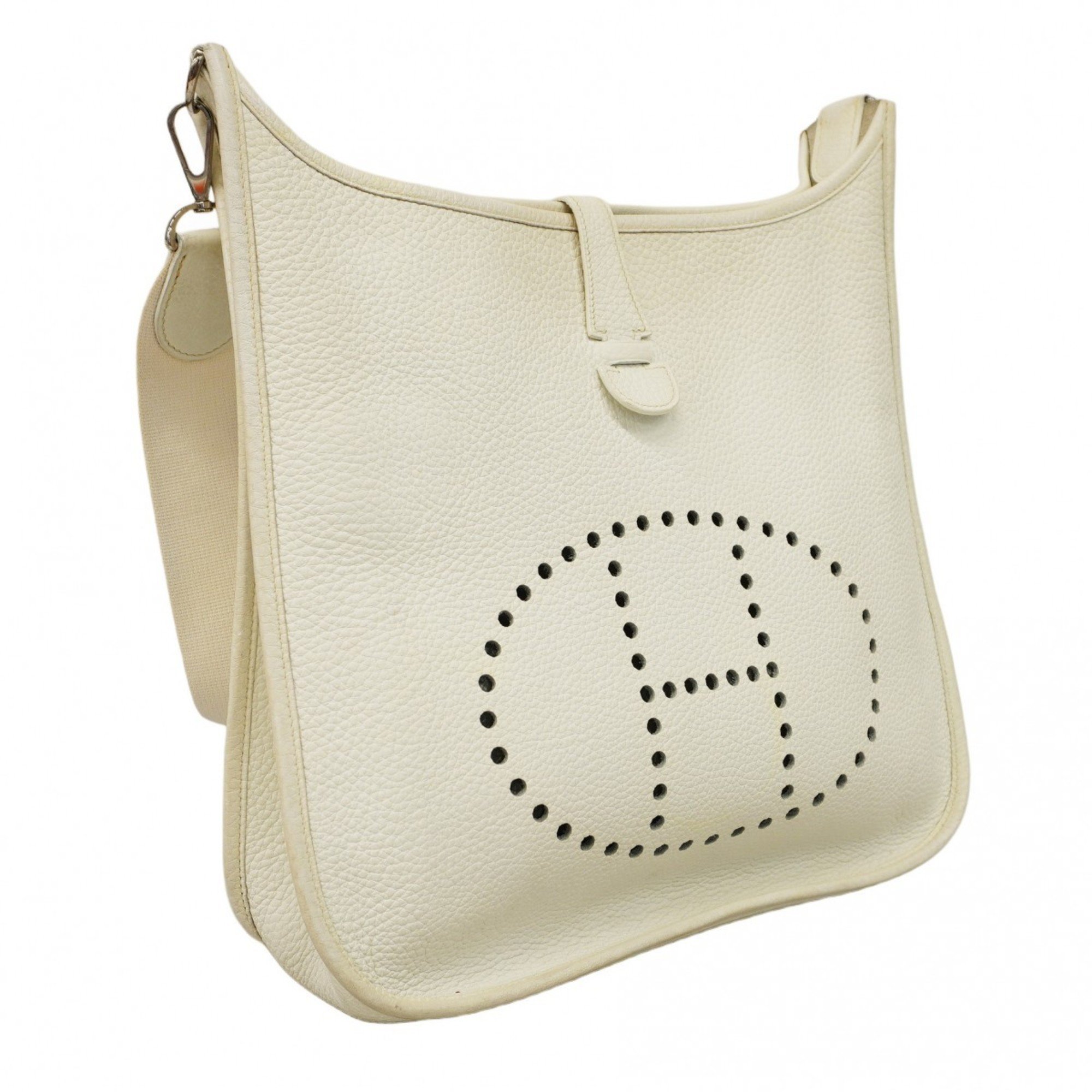 Hermes Shoulder Bag Evelyn 1GM Taurillon Clemence White H Stamp Ladies