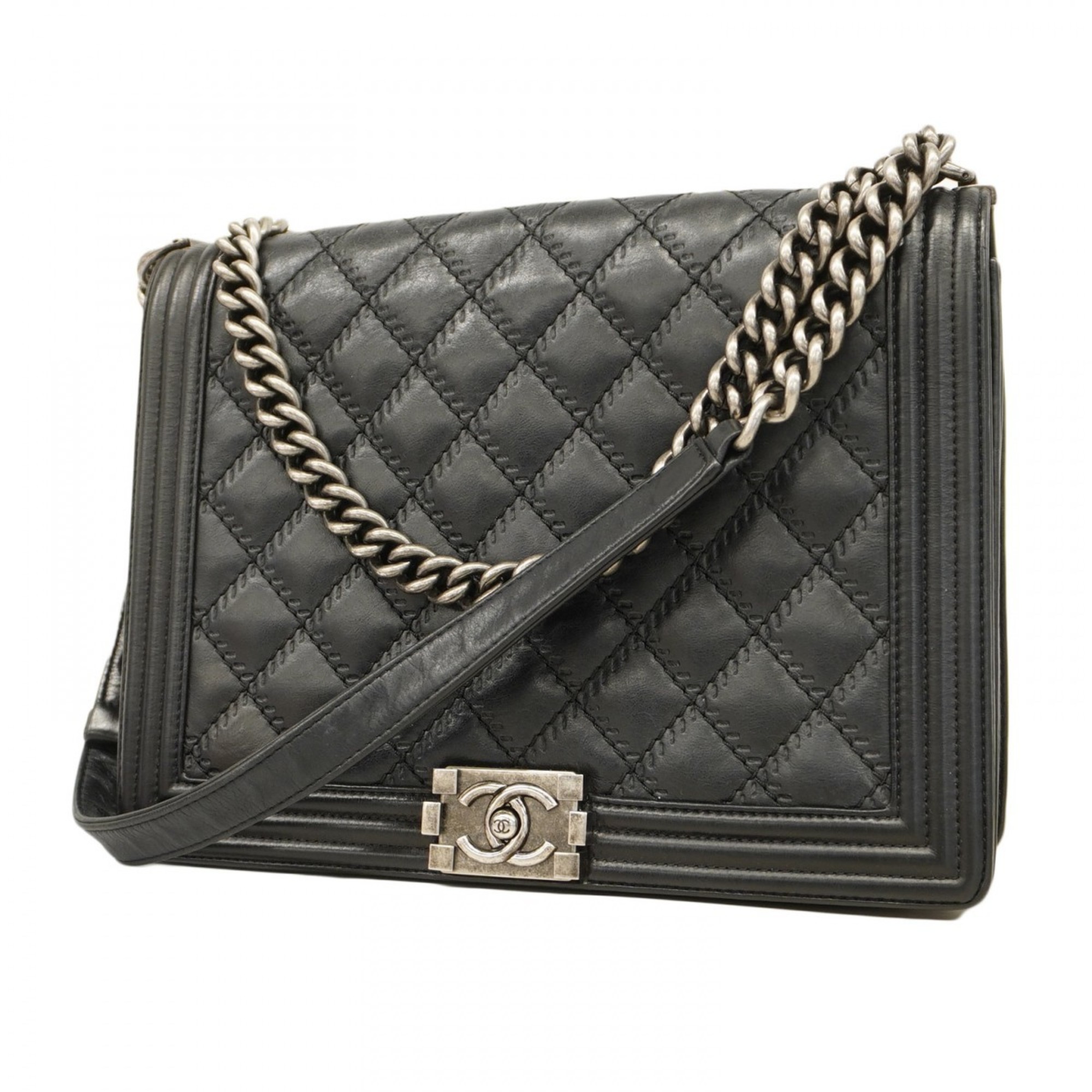 Chanel Shoulder Bag Boy Lambskin Black Women's