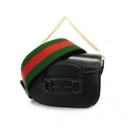 Gucci Shoulder Bag Shelly Line Horsebit 726863 Leather Black Women's