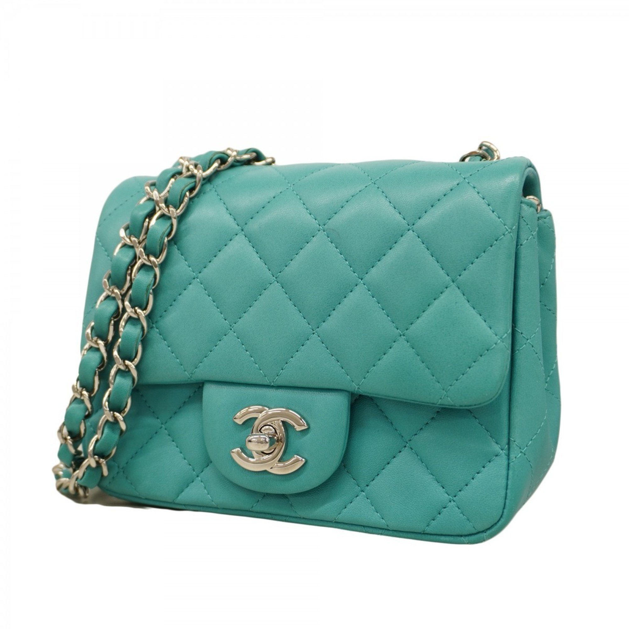 Chanel Shoulder Bag Matelasse Lambskin Turquoise Blue Women's