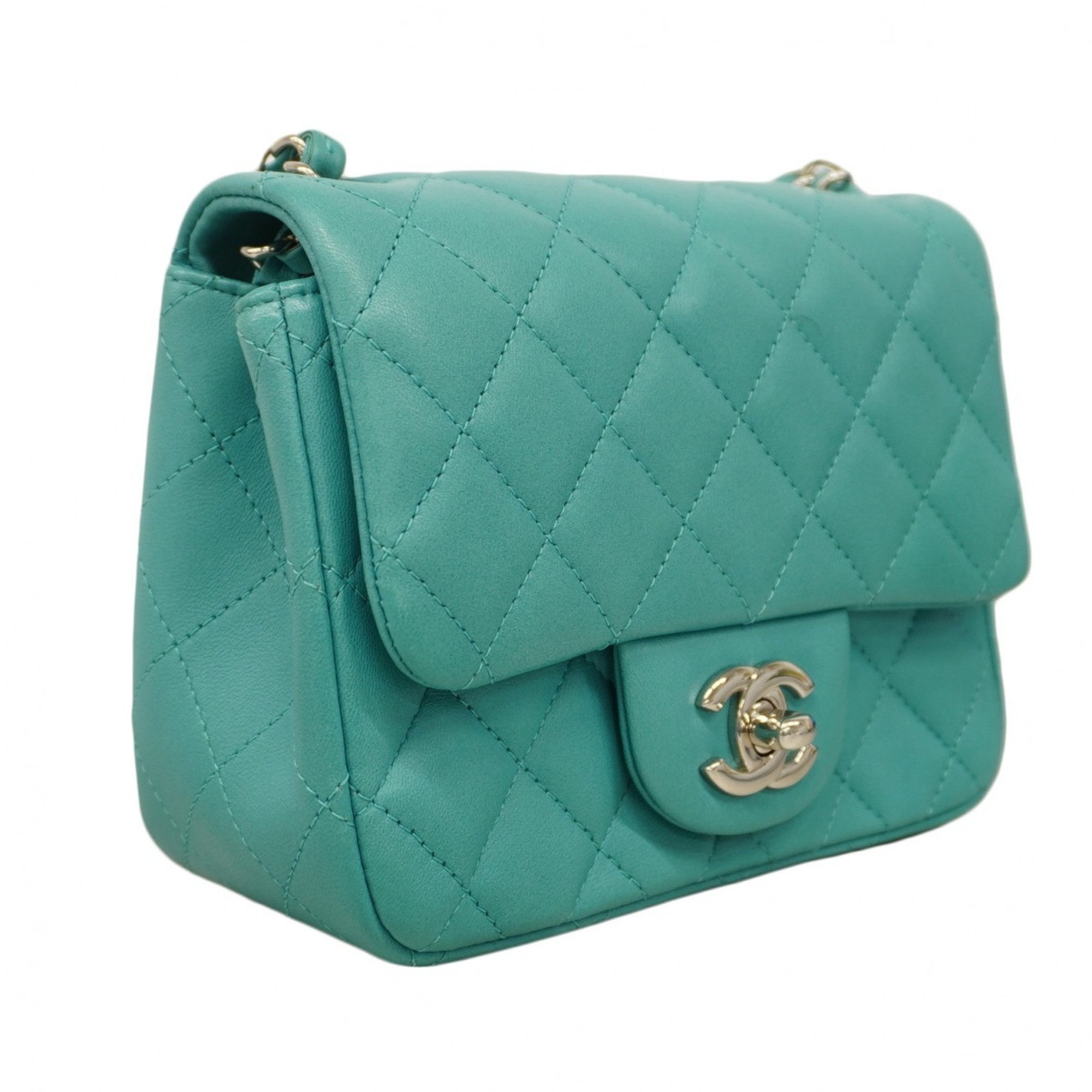 Chanel Shoulder Bag Matelasse Lambskin Turquoise Blue Women's