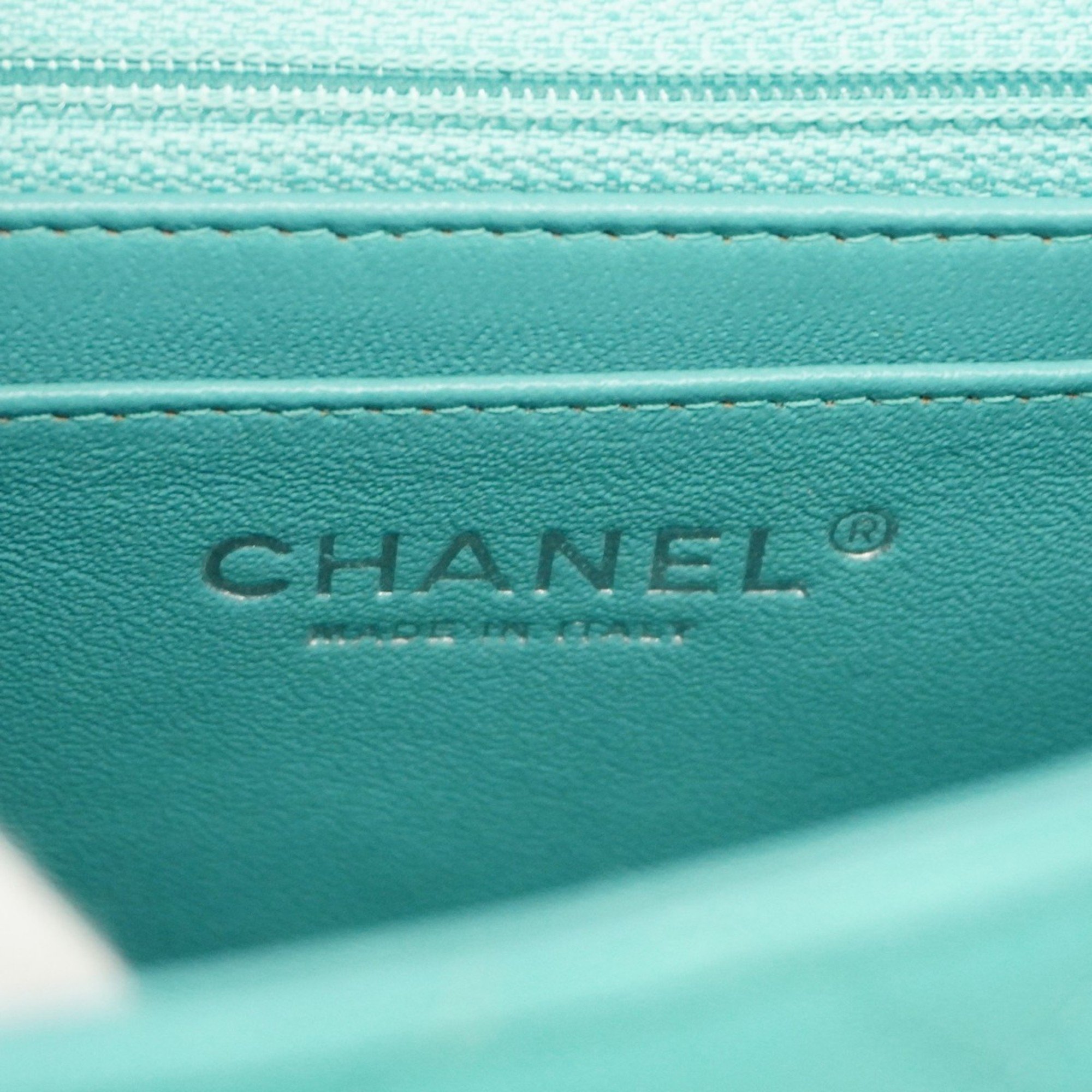 Chanel Shoulder Bag Matelasse Lambskin Turquoise Blue Women's