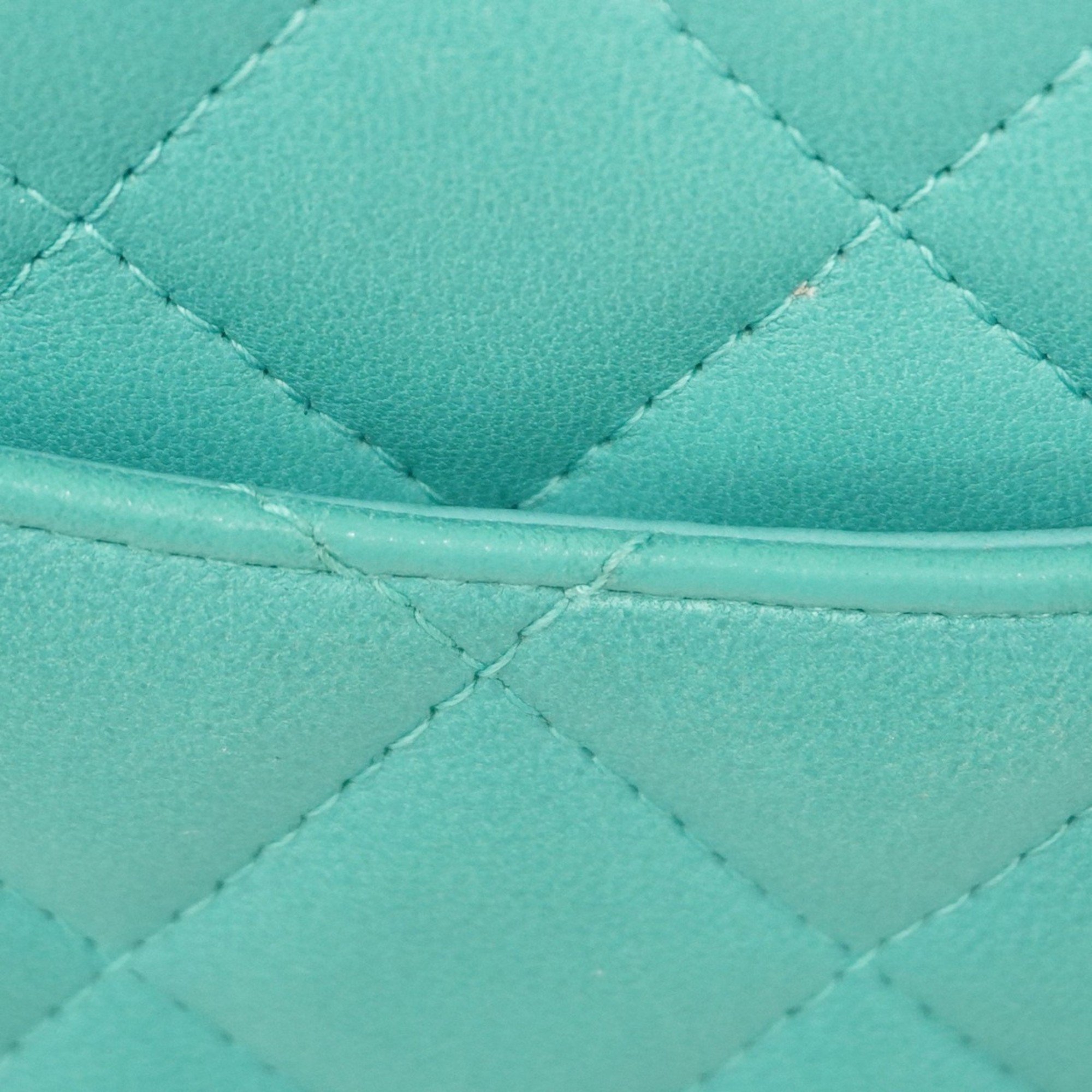 Chanel Shoulder Bag Matelasse Lambskin Turquoise Blue Women's