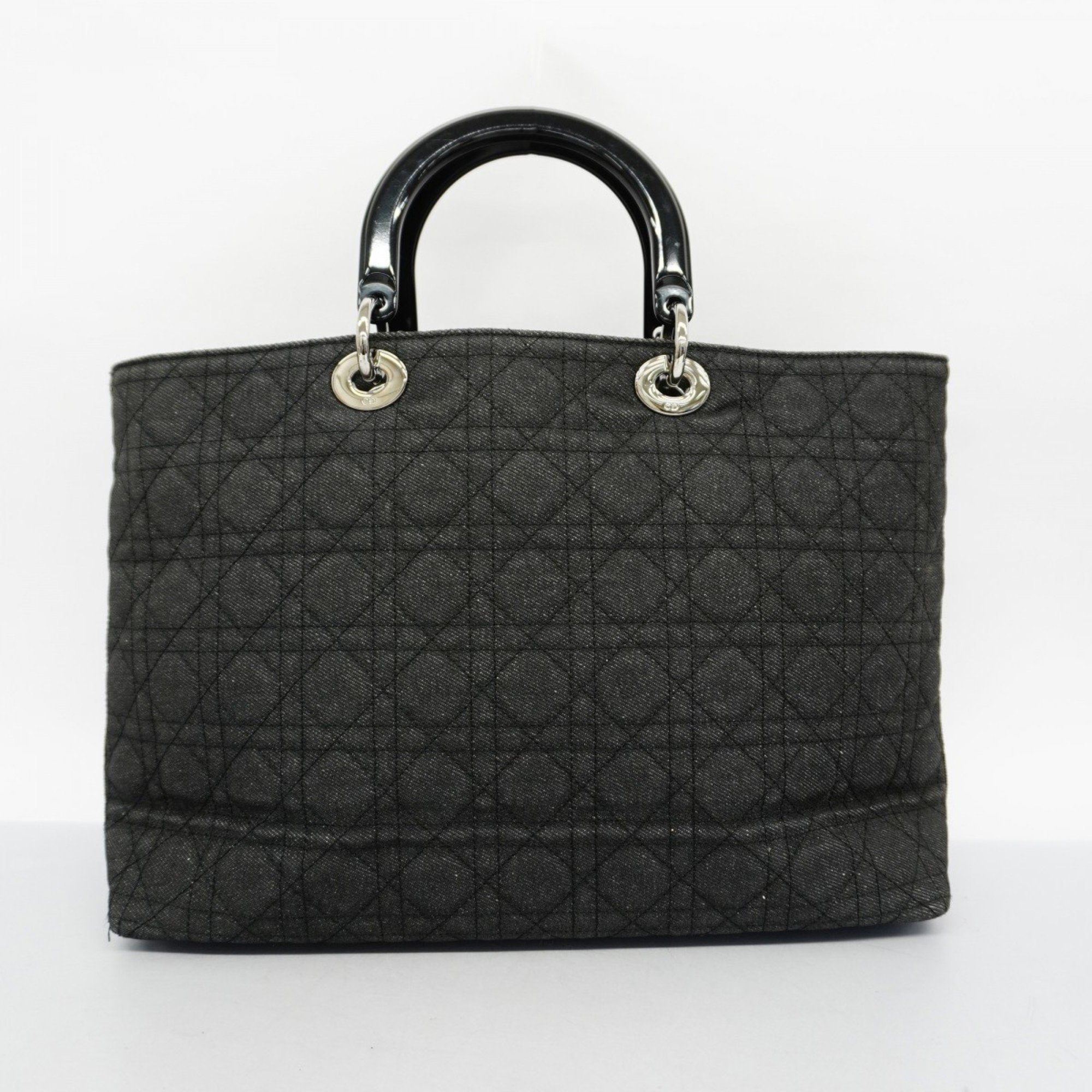 Christian Dior Handbag Cannage Denim Black Women's