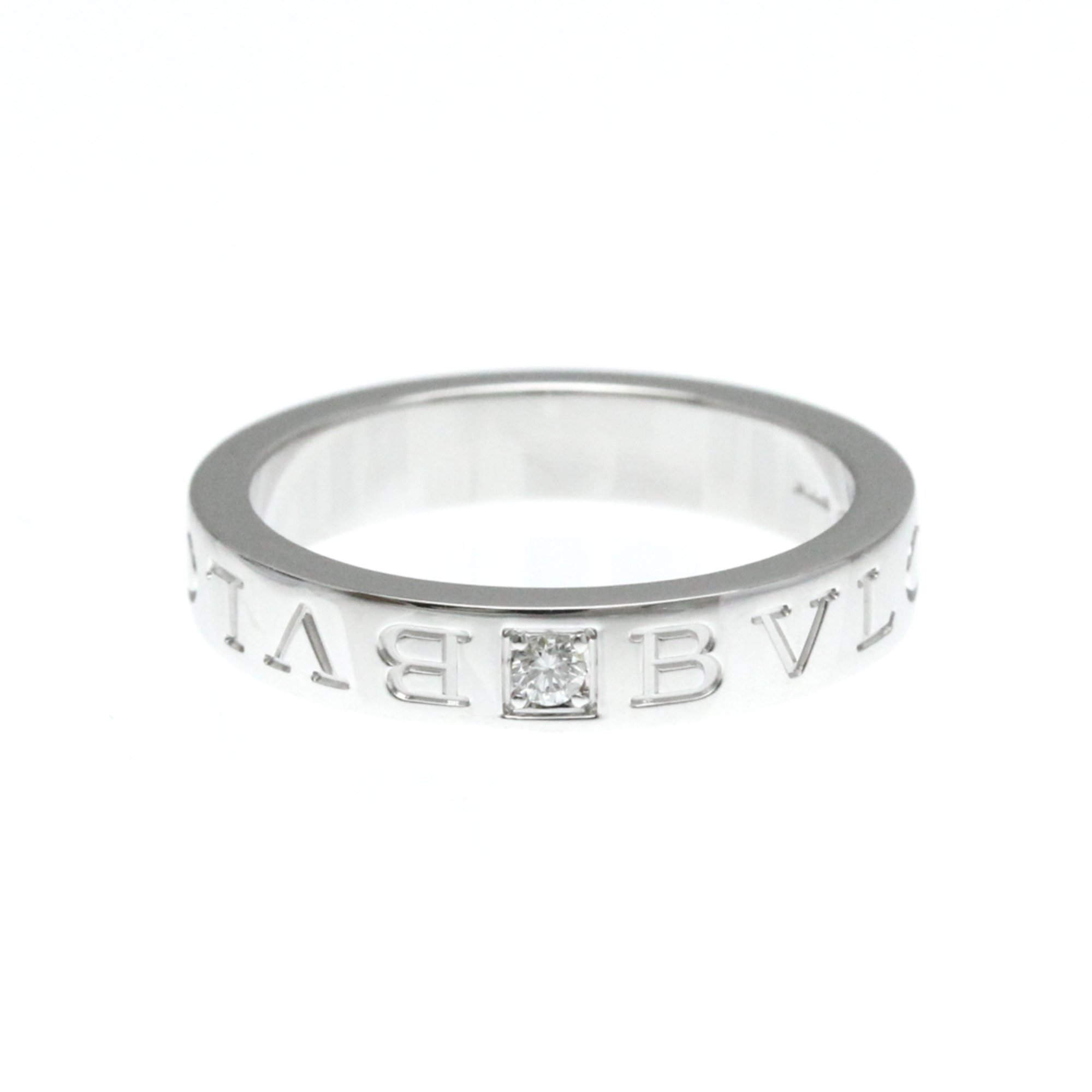 Bvlgari Double Logo White Gold (18K) Fashion Diamond Band Ring Silver