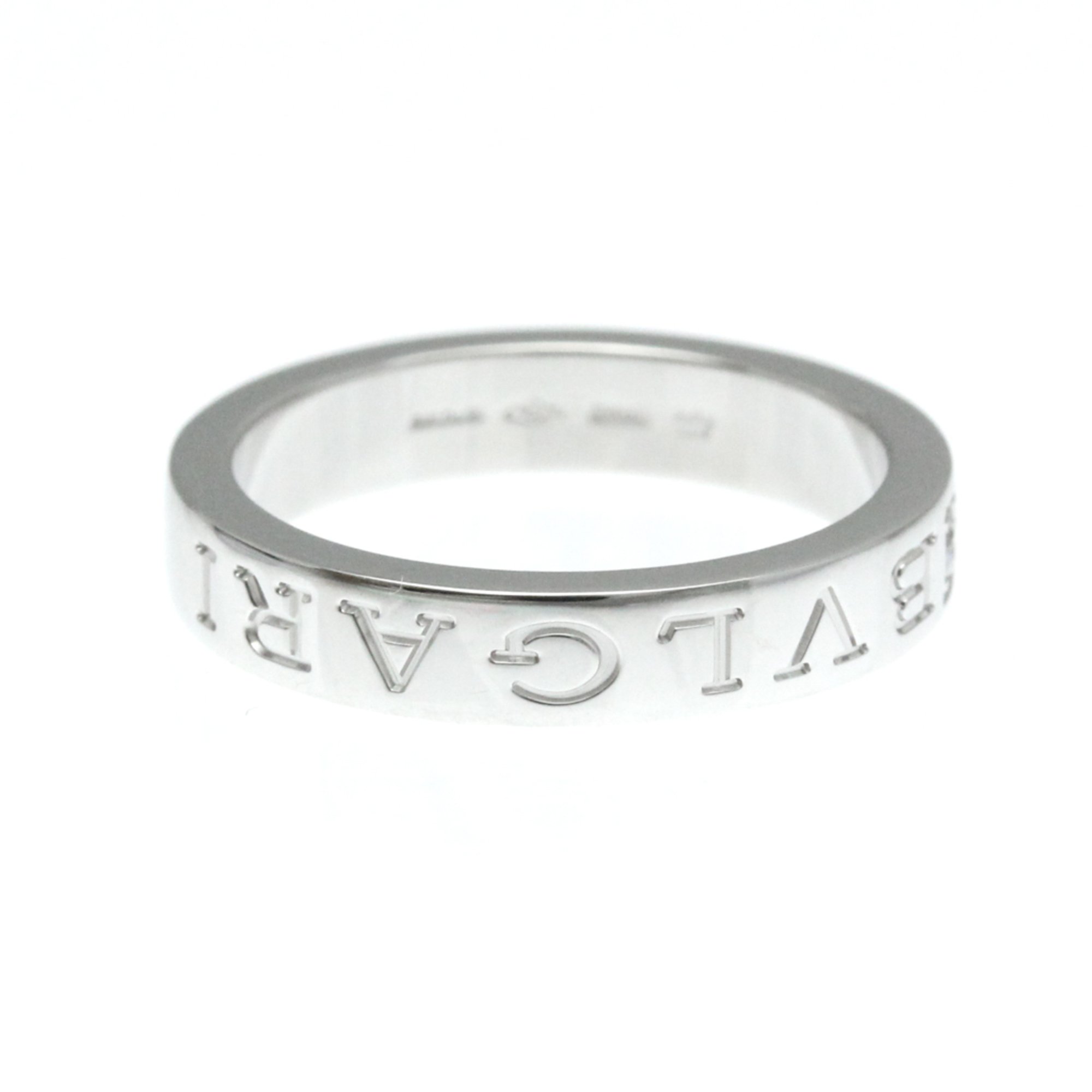 Bvlgari Double Logo White Gold (18K) Fashion Diamond Band Ring Silver