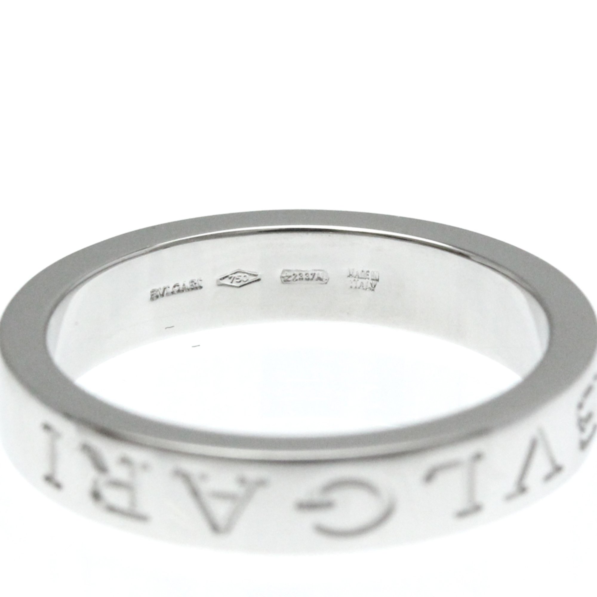 Bvlgari Double Logo White Gold (18K) Fashion Diamond Band Ring Silver