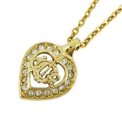 Christian Dior Necklace Emblem Heart Motif Rhinestone GP Plated Gold for Women