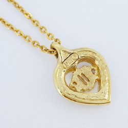 Christian Dior Necklace Emblem Heart Motif Rhinestone GP Plated Gold for Women