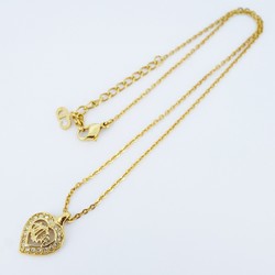 Christian Dior Necklace Emblem Heart Motif Rhinestone GP Plated Gold for Women