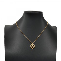 Christian Dior Necklace Emblem Heart Motif Rhinestone GP Plated Gold for Women