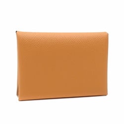 Hermes Calvi Duo Card Case and Coin for Women, Gold, Brown, Leather, B Stamp, Made around 2023, HERMES H083035CK37, Purse, A2236253