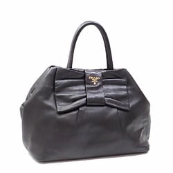 Prada Tote Bag for Women, Black Leather, BN1601, Hand Ribbon, A2236054