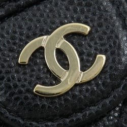 Chanel Tri-fold Wallet Matelasse Classic Small Flap Women's Black Caviar Skin B10583 Coco Mark Leather A214879