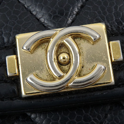 Chanel Bi-fold Coin Case Boy Women's Black Caviar Skin A84311 Coco Mark Purse Matelasse A2236146