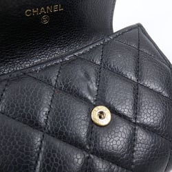 Chanel Bi-fold Coin Case Boy Women's Black Caviar Skin A84311 Coco Mark Purse Matelasse A2236146