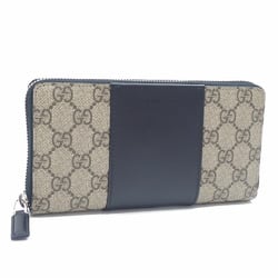 Gucci Round Long Wallet GG Supreme Men's Black Beige PVC Leather 451249 A215001