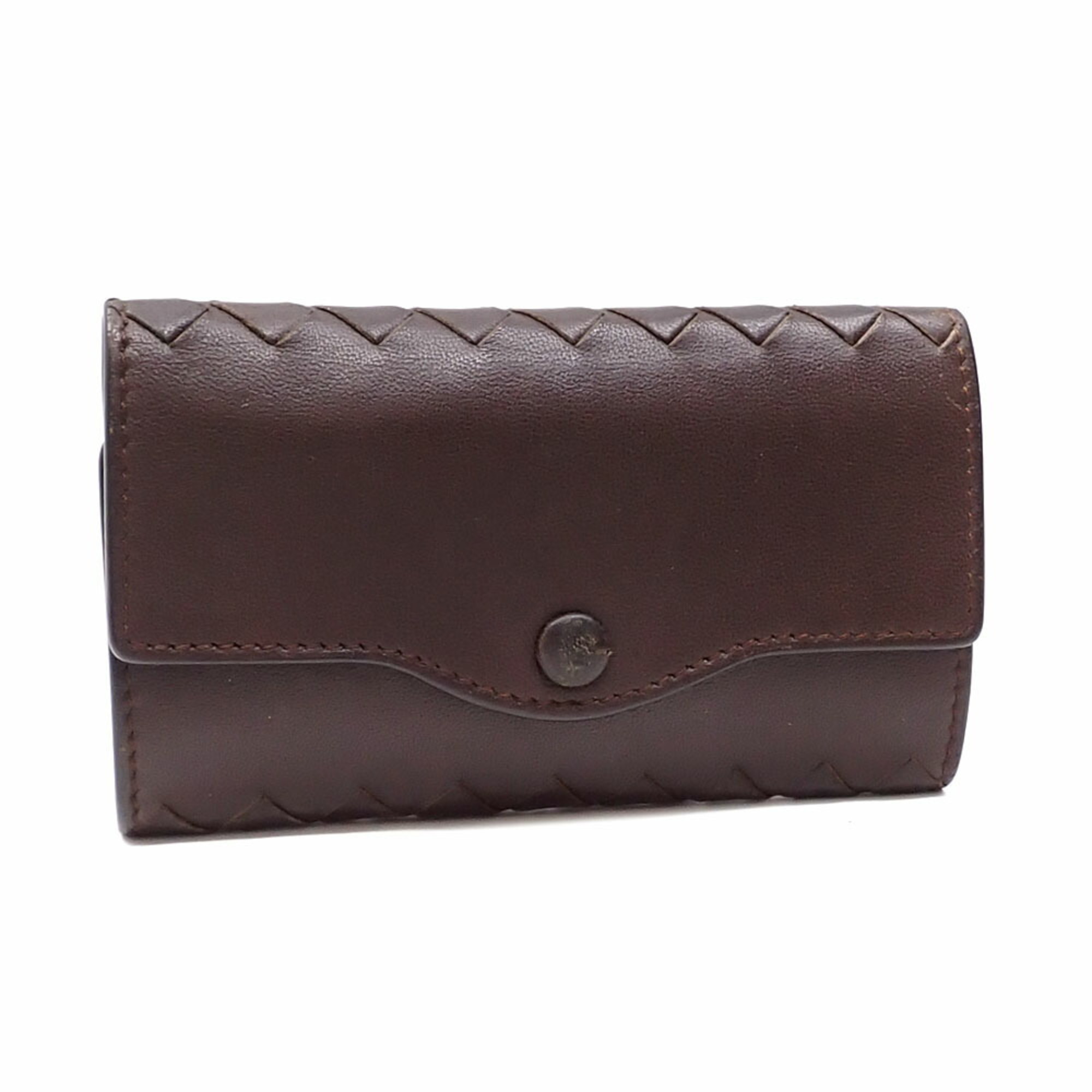 Bottega Veneta 6-ring key case, intrecciato, dark brown leather, for women, men, and holder, A2236523