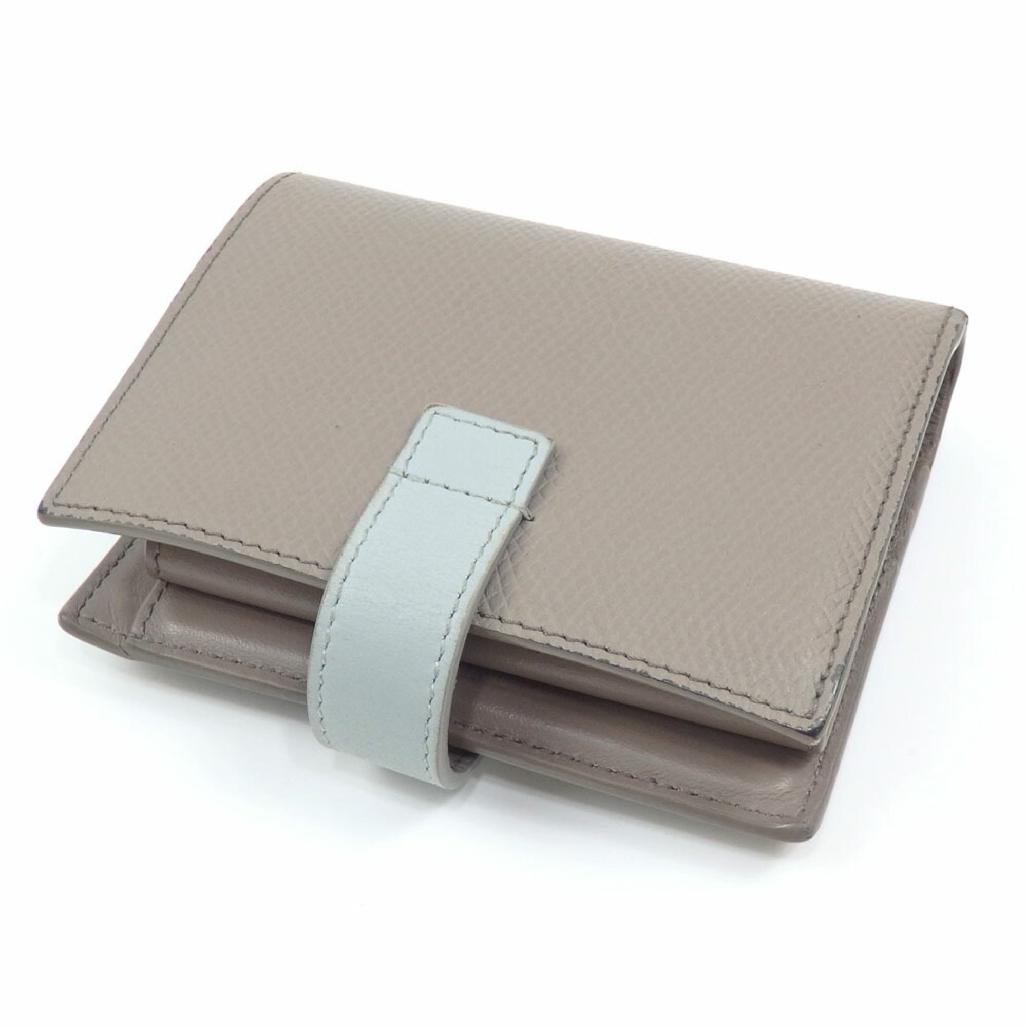 Celine Bi-fold Wallet Small Strap Women's Grey Light Blue Calfskin Leather A214772