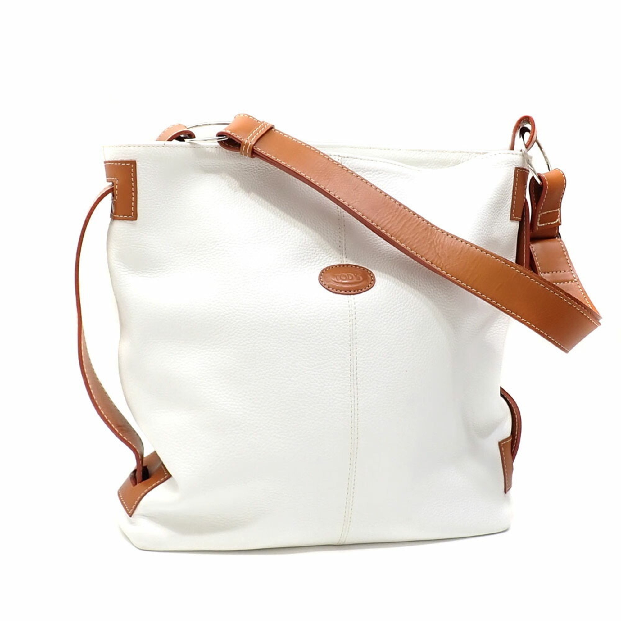 Tod's bag white brown leather ladies men unisex 043264