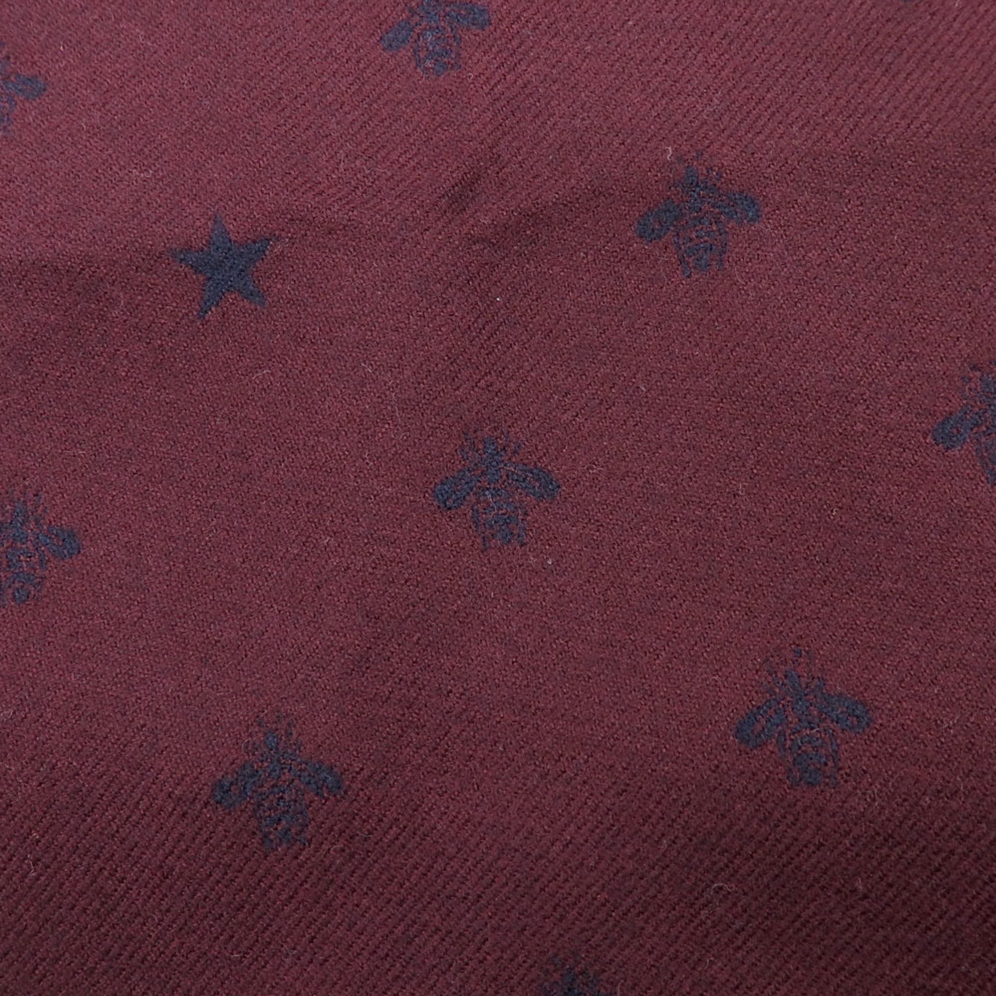 Gucci Bee & Star Scarf Men's Wool Navy Bordeaux 430583 A6048745