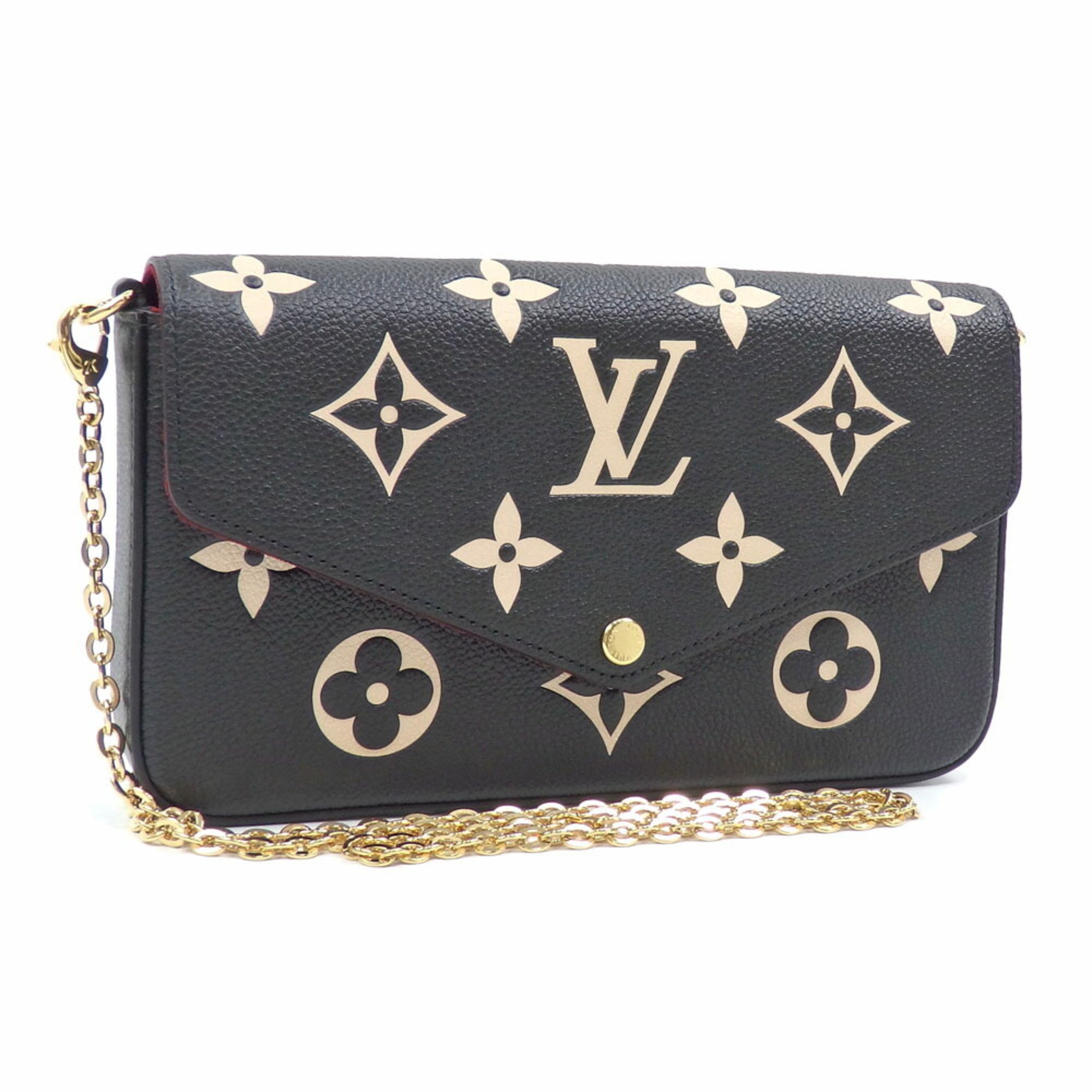 Louis Vuitton Chain Shoulder Bag Monogram Empreinte Pochette Felicie Women's M82479 Black Beige Bicolor A214877