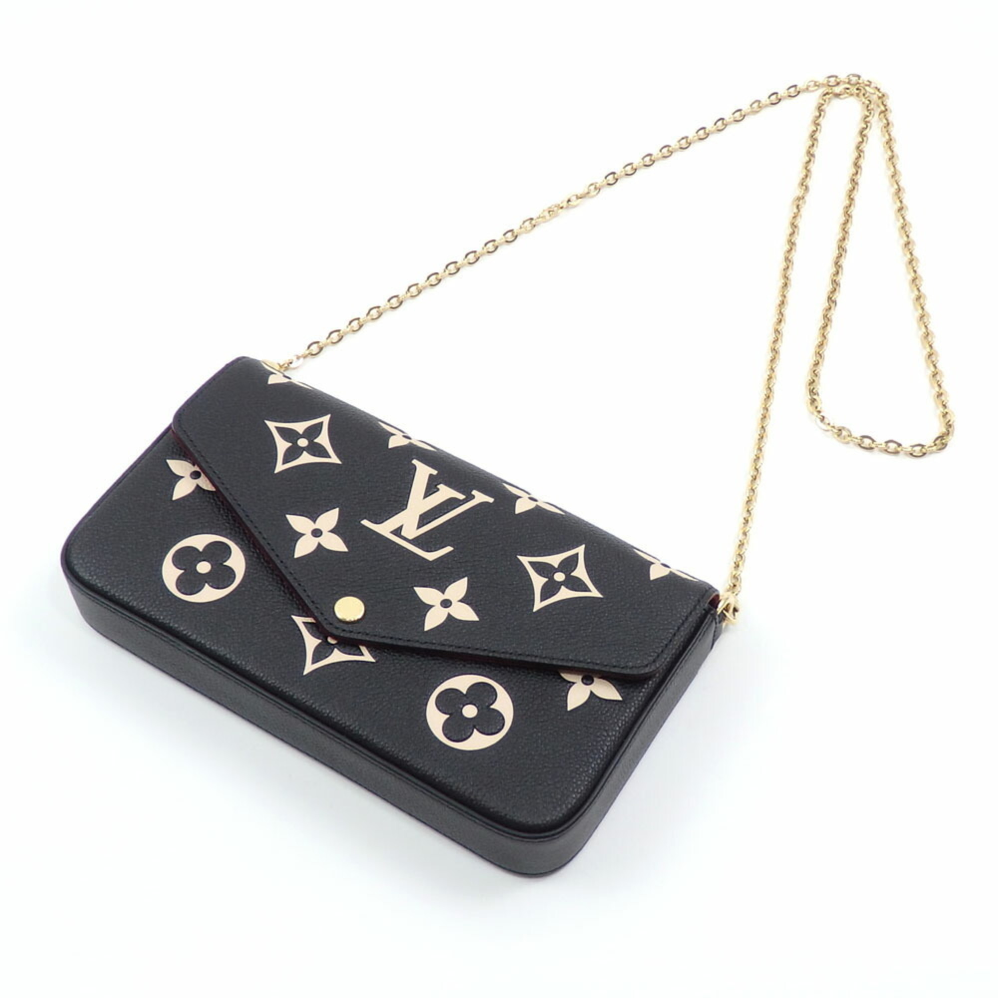 Louis Vuitton Chain Shoulder Bag Monogram Empreinte Pochette Felicie Women's M82479 Black Beige Bicolor A214877