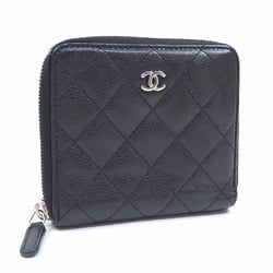 Chanel Round Bi-fold Wallet Matelasse Women's Black Caviar Skin Leather Coco Mark A2236527