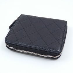 Chanel Round Bi-fold Wallet Matelasse Women's Black Caviar Skin Leather Coco Mark A2236527